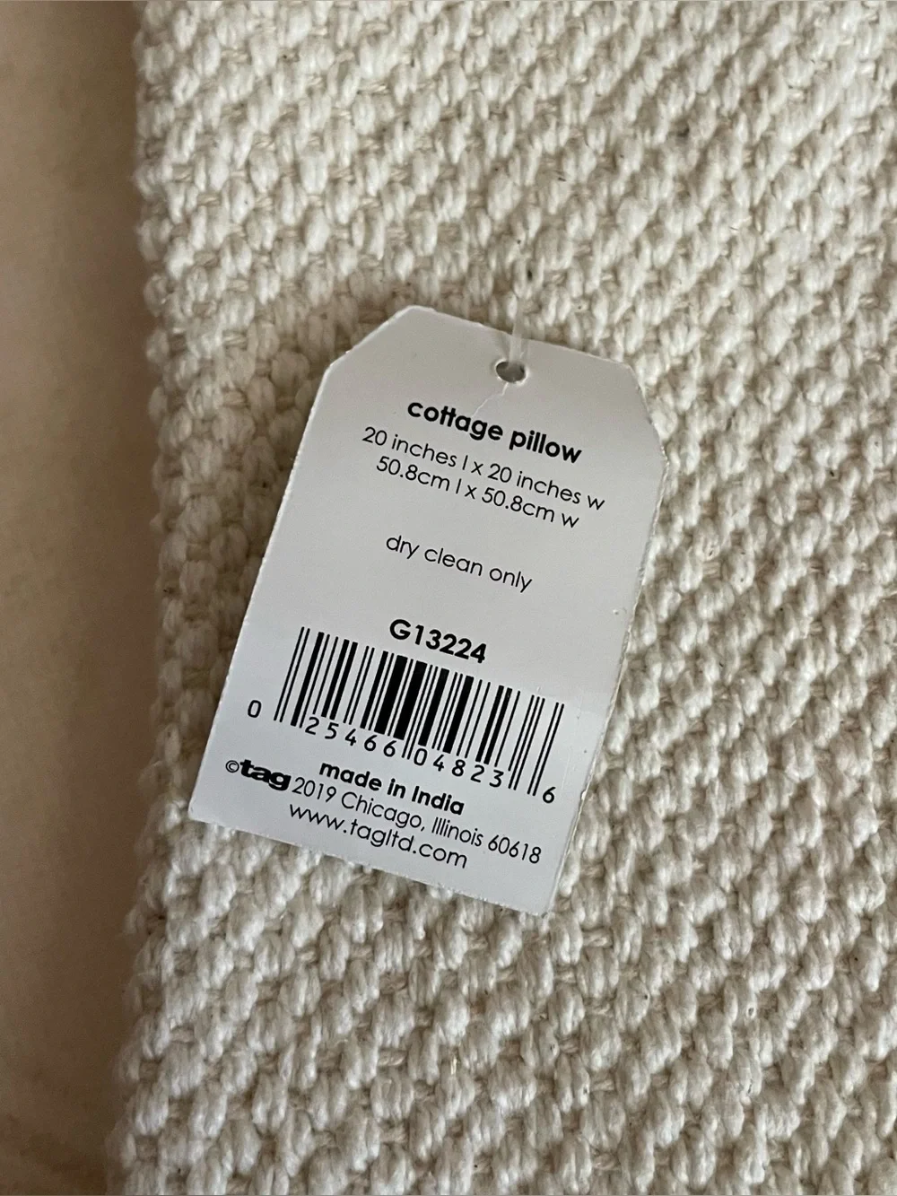 TAG LTD Cottage Textured Tassel Throw Pillow Cover in Cream 20 x 20